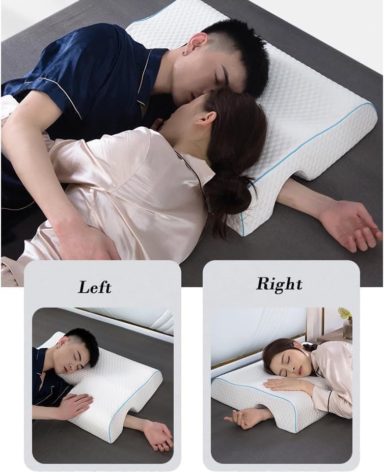 Memory Foam Cuddle Pillow, Side Sleeper Couple Pillow with Arm Hole for Arm Pressure Relief with Breathable Pillowcase White Colour (Left)