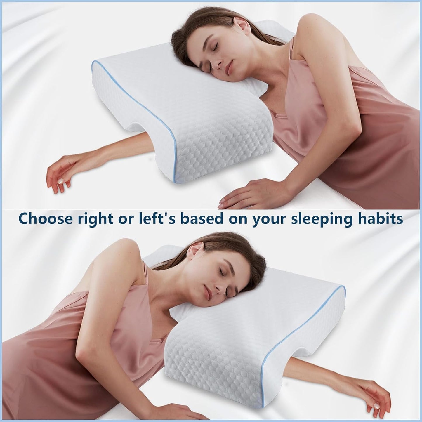 Memory Foam Cuddle Pillow, Side Sleeper Couple Pillow with Arm Hole for Arm Pressure Relief with Breathable Pillowcase White Colour (Left)