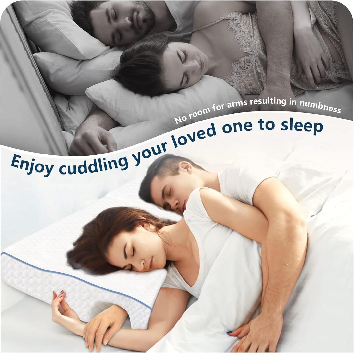 Memory Foam Cuddle Pillow, Side Sleeper Couple Pillow with Arm Hole for Arm Pressure Relief with Breathable Pillowcase White Colour (Left)